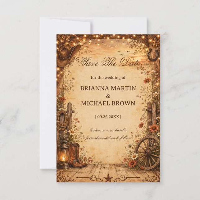 Vintage Western Rustic Save The Date (Front)