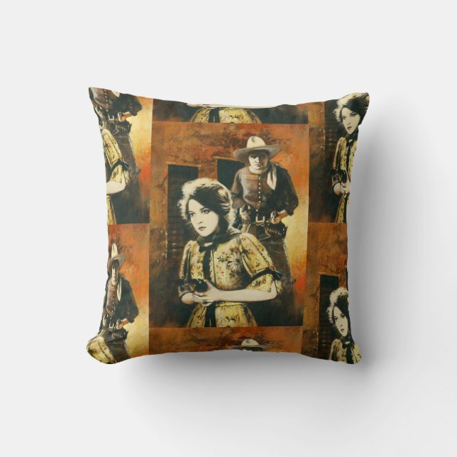 Vintage Western Square Throw Cushion. Cushion (Front)