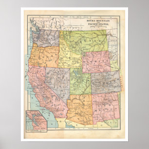 Vintage Western States Map Poster