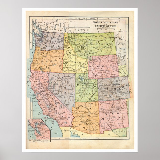 Vintage Western States Map Poster (Front)