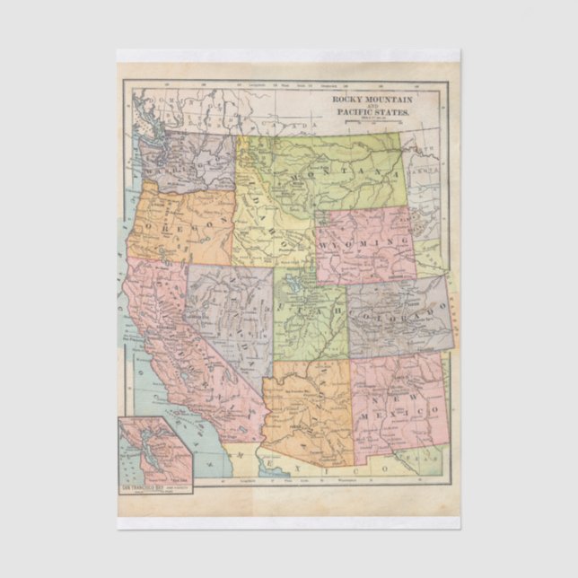 Vintage Western States Map Tissue Paper (Front)