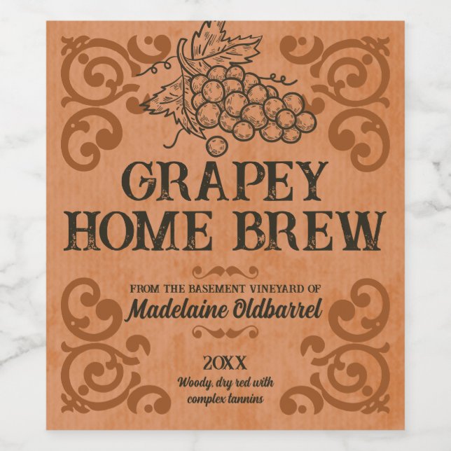 Vintage western style winemaking wedding favour wine label (Single Label)