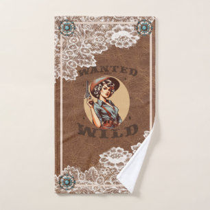 Vintage Western Wanted and Wild Cowgirl Hand Towel