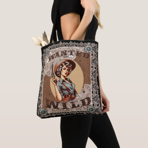 Vintage Western Wanted and Wild Cowgirl Tote Bag