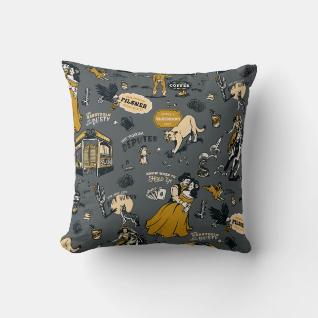 Vintage Western Wild West Yellowstone Cowboy Gift Cushion (Front)