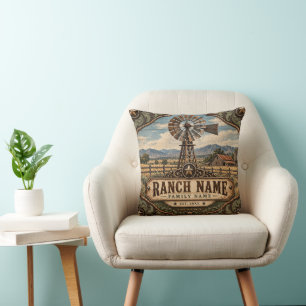 Vintage Western Windmill Ranch Throw Pillow