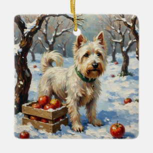 Vintage Westie in Snowy Winter Orchard Christmas Ceramic Ornament