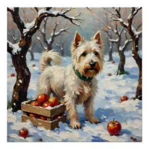 Vintage Westie in Snowy Winter Orchard Christmas Poster