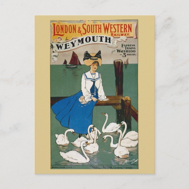 Vintage Weymouth England British Train Travel Postcard (Front)