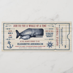 Vintage Whale, Baby Shower Ticket Invitation