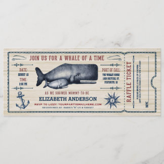 Vintage Whale, Baby Shower Ticket Invitation