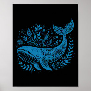 Vintage Whale Floral 90s Marine Biology Animal Sci Poster