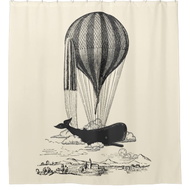 Vintage Whale Lover Illustration Shower Curtain (Front)
