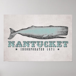 Vintage Whale Nantucket Massachusetts Inc 1671 Poster