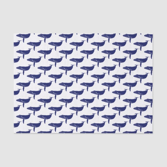 Vintage  Whale Silhouette Drawing Blue Tissue Paper (Front)