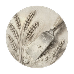 Vintage Wheat Stalks Flour Dough Scraper Illustrat Cutting Board