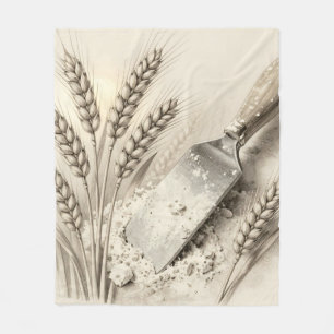 Vintage Wheat Stalks Flour Dough Scraper Illustrat Fleece Blanket