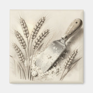 Vintage Wheat Stalks Flour Dough Scraper Illustrat Magnet