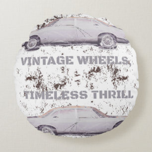 Vintage Wheel, Timeless Thrill – Retro Car & Motor Round Cushion