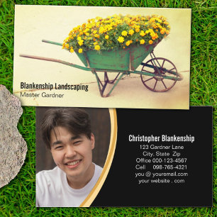 Vintage Wheelbarrow Flowers Gardener Custom Photo  Business Card