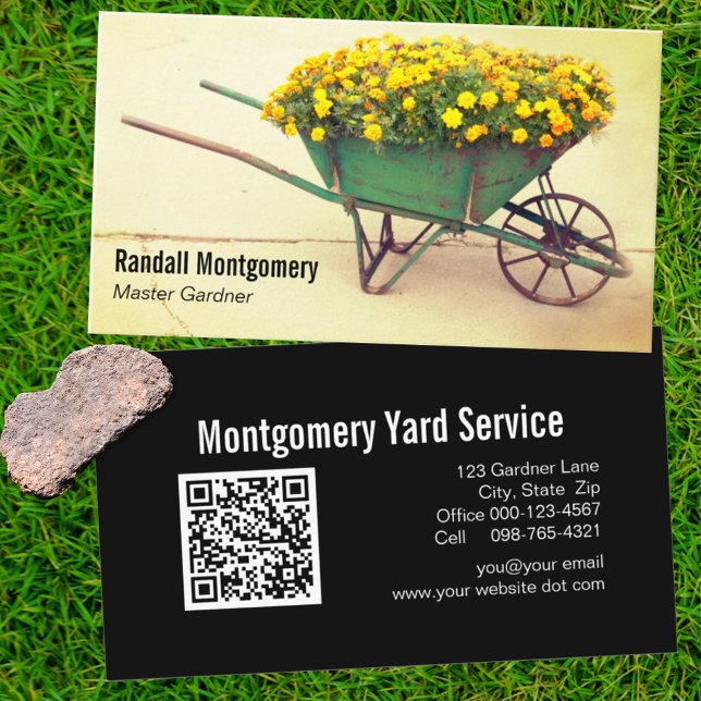 Vintage Wheelbarrow Flowers Gardener QR Code Business Card (Creator Uploaded)