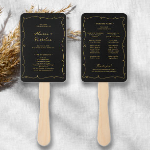 Vintage Whimsical Black & Gold Wedding Program Hand Fan