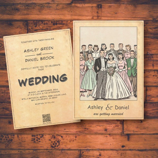 Vintage Whimsical Bride and Groom Comic Wedding Invitation (Creator Uploaded)