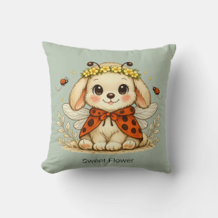 Vintage Whimsical Bunny Dragonfly Flower Crown Art Cushion