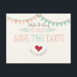 Vintage Whimsical Bunting Save the date<br><div class="desc">Vintage Whimsical Bunting Save the date. Delightful vintage design with vintage pink and seafoam Green  bunting,  love birds and love heart with phrase 'love is all you need'. Perfect design for couples who want something a little different. matching items available.   


com</div>