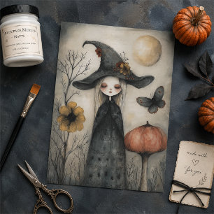 Vintage Whimsical Dreamy Witch Halloween Decoupage Tissue Paper