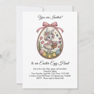Vintage Whimsical Easter Bunny Egg Hunt Invitation