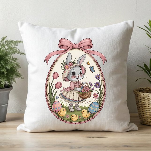 Vintage Whimsical Easter Bunny Floral Cushion (Creator Uploaded)