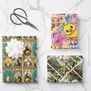 Vintage Whimsical Easter. Easter Lamb, Easter Wrapping Paper Sheet