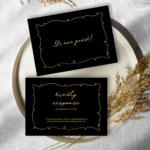Vintage Whimsical Elegant Black and Gold Wedding RSVP Card