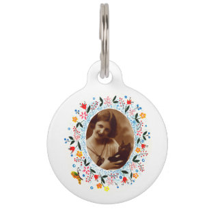 Vintage Whimsical Floral Personalizable Cat Photo Pet Tag
