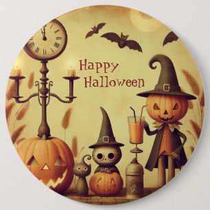 Vintage, whimsical Halloween pumpkins & bats 6 Cm Round Badge
