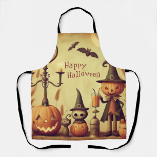 Vintage, whimsical Halloween pumpkins & bats Apron