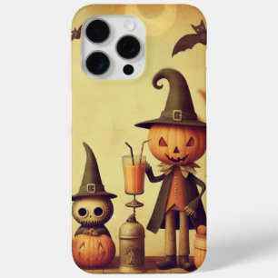 Vintage, whimsical Halloween pumpkins & bats iPhone 15 Pro Max Case