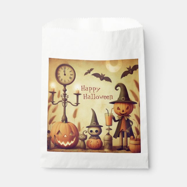 Vintage, whimsical Halloween pumpkins & bats Favour Bags (Front)
