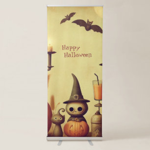 Vintage, whimsical Halloween pumpkins & bats Retractable Banner