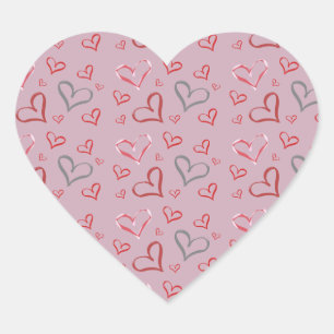 Vintage Whimsical Multicolored Hearts Drawing Heart Sticker