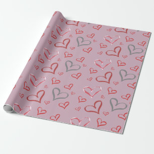 Vintage Whimsical Multicolored Hearts Drawing  Wrapping Paper