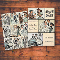 Vintage Whimsical Romantic Couple Comic Wedding