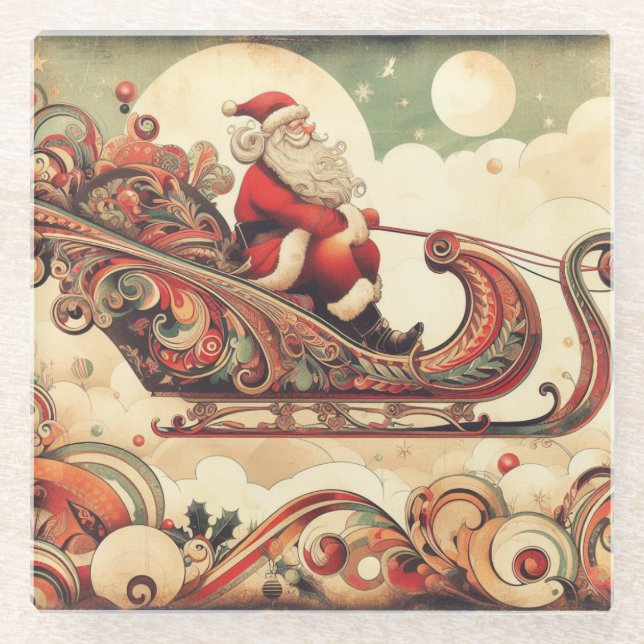 vintage/whimsical/santa/Christmas Glass Coaster (Front)