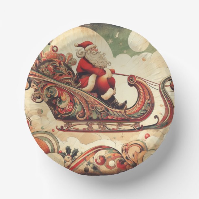 vintage/whimsical/santa/Christmas Paper Plate (Front)