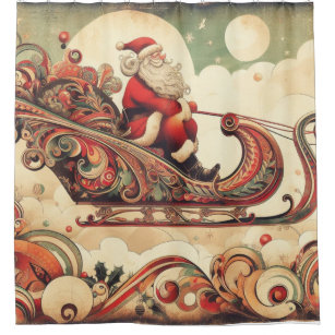 vintage/whimsical/santa/Christmas Shower Curtain