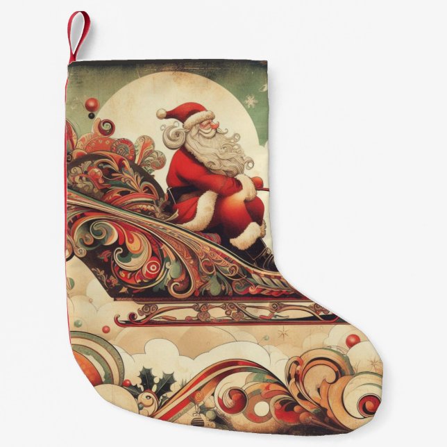vintage/whimsical/santa/Christmas Small Christmas Stocking (Front)