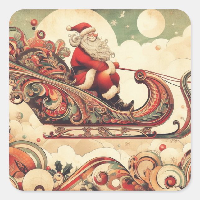vintage/whimsical/santa/Christmas Square Sticker (Front)