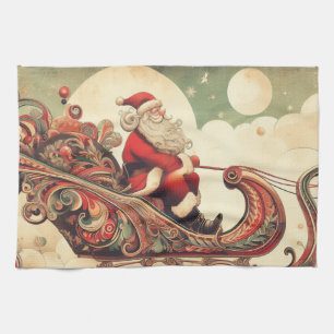 vintage/whimsical/santa/Christmas Tea Towel