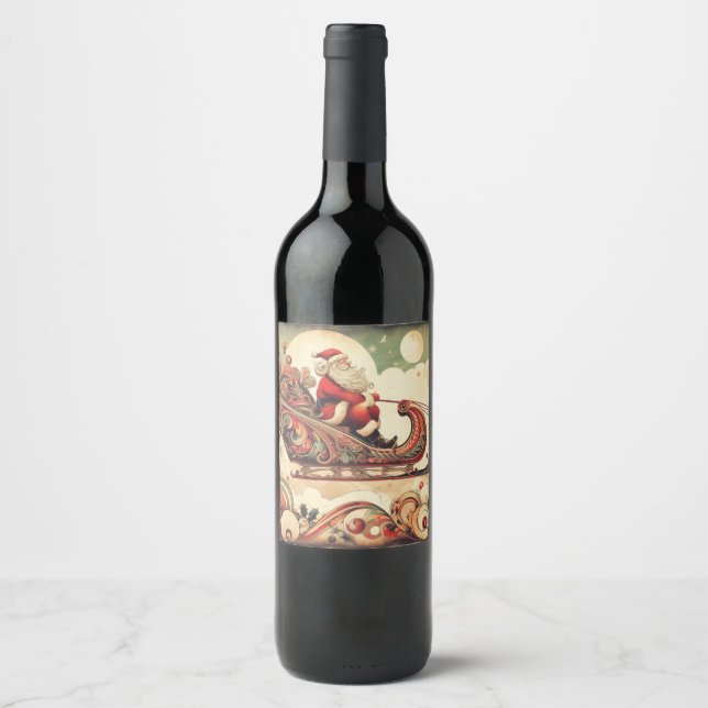 vintage/whimsical/santa/Christmas Wine Label (Front)